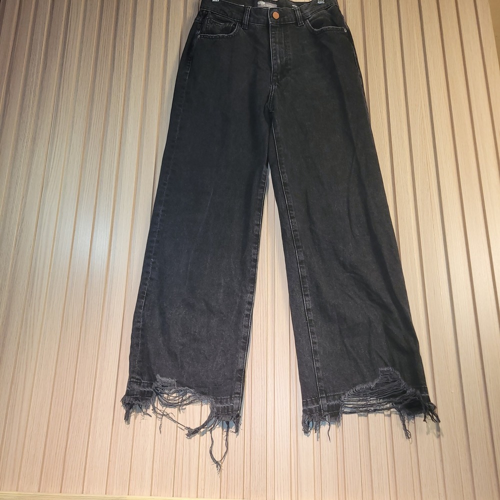 DL1961 Hepburn Wide Leg Jeans Womens 26 Black Good Distressed High Rise Vintage